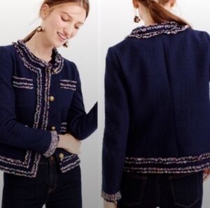 J. Crew Lady Jacket with Liberty London Trim Navy Tweed Blazer